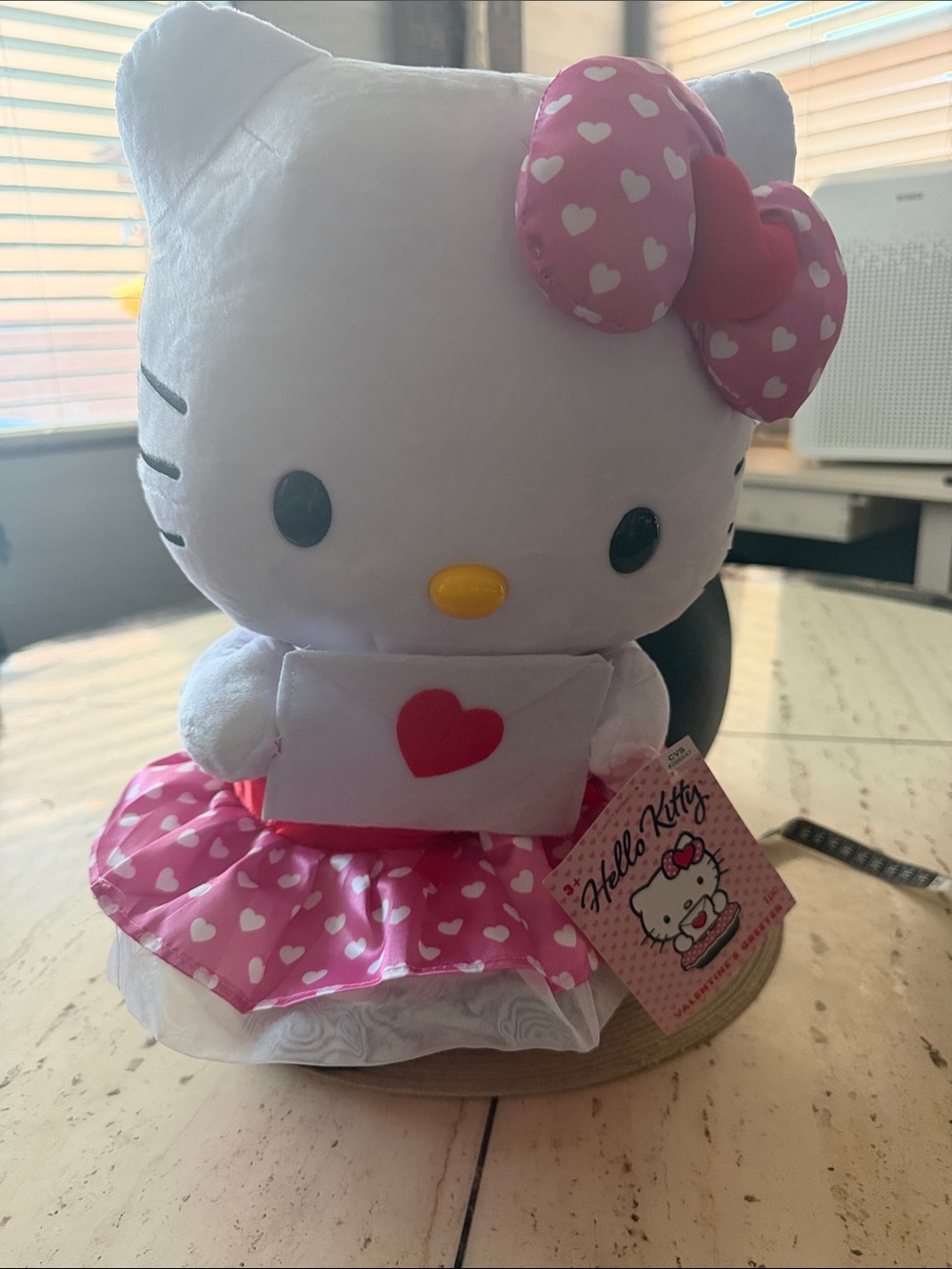 Sanrio Hello Kitty 17" White Plush Greeter with Pink Heart Bow, Skirt & Letter